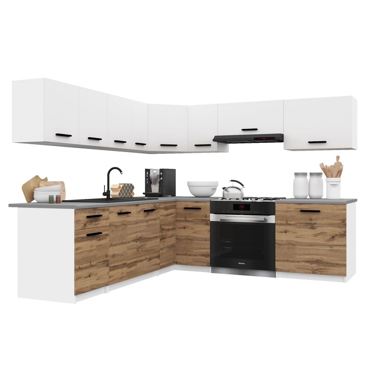 Italia 7 konyhabútor szett fehér munkalappal - Wotan tölgy magasfényű BELINI