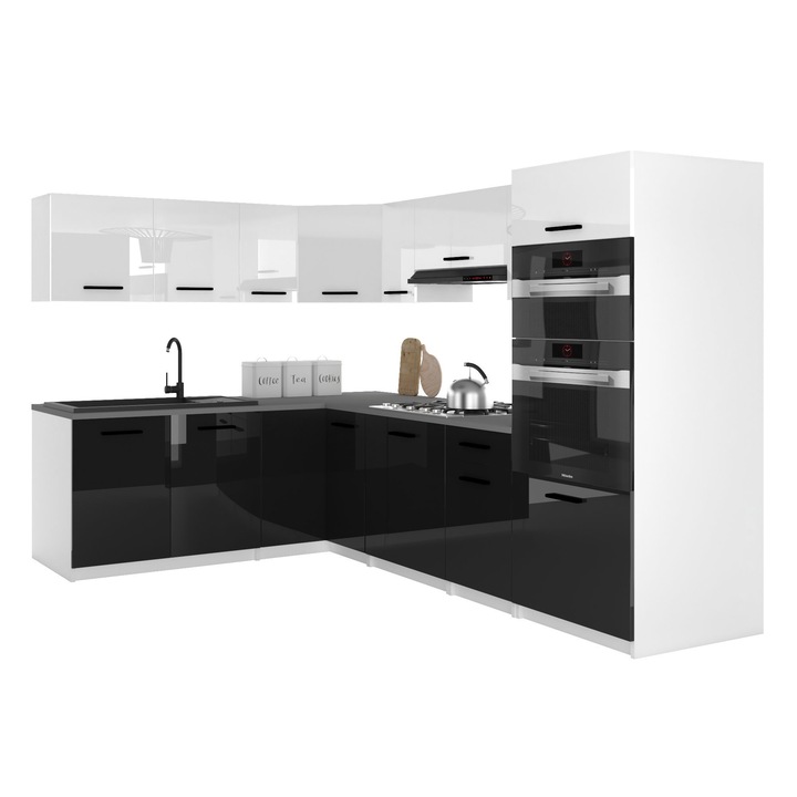 Konyhabútor Italia 8 szett fehér-fekete magasfényű BELINI munkalappal