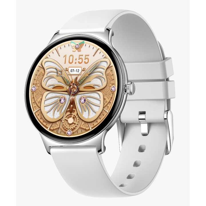 Дамски смарт часовник, Singlait®, модел SG89, фитнес, спорт, водоустойчив, интелигентна функция за отчитане на стъпките, известия, 1,43" Amoled дисплей, безжичен, Bluetooth 5.3 разговори, HD микрофон, наблюдение на съня, включени 2 гривни, сребрист