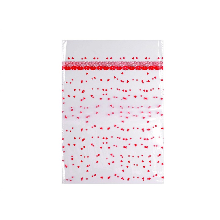 Set 50 pungi transparente cu imprimate rosu 18x25 cm