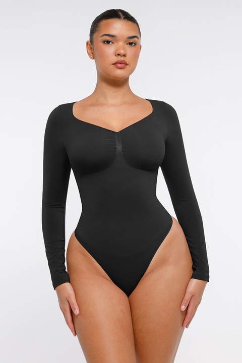 Прашка Body Shaper "SKIN", с дълъг ръкав, DWP фитнес ефект Компресия, Черен