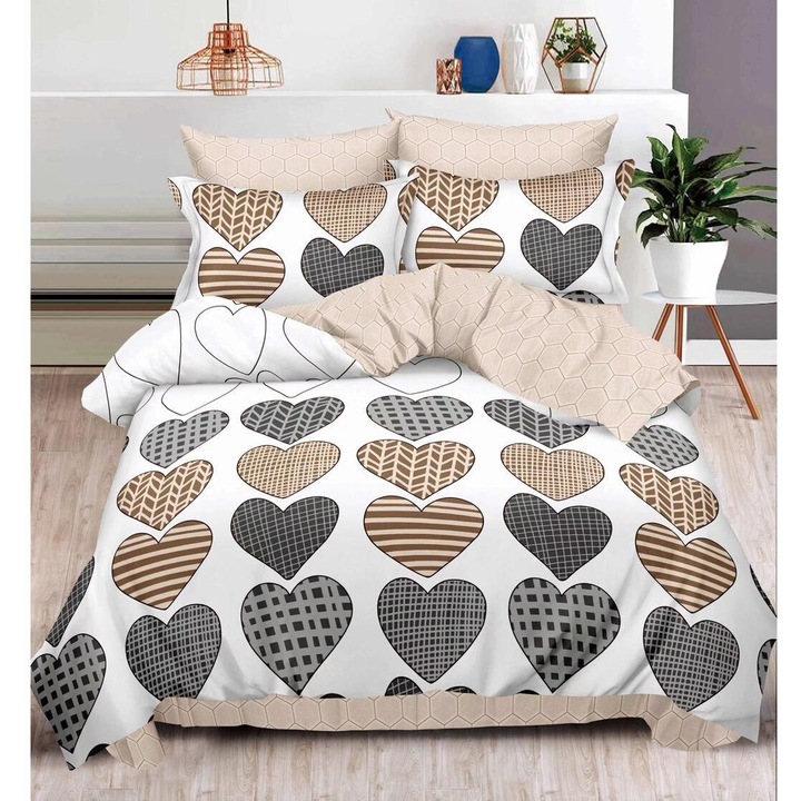 Set Lenjerie de pat 6 piese Finet Gros, bumbac, 2 fete, pucioasa, Melek07