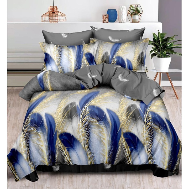 Set Lenjerie de pat 6 piese Finet Gros, bumbac, 2 fete, pucioasa, Melek21