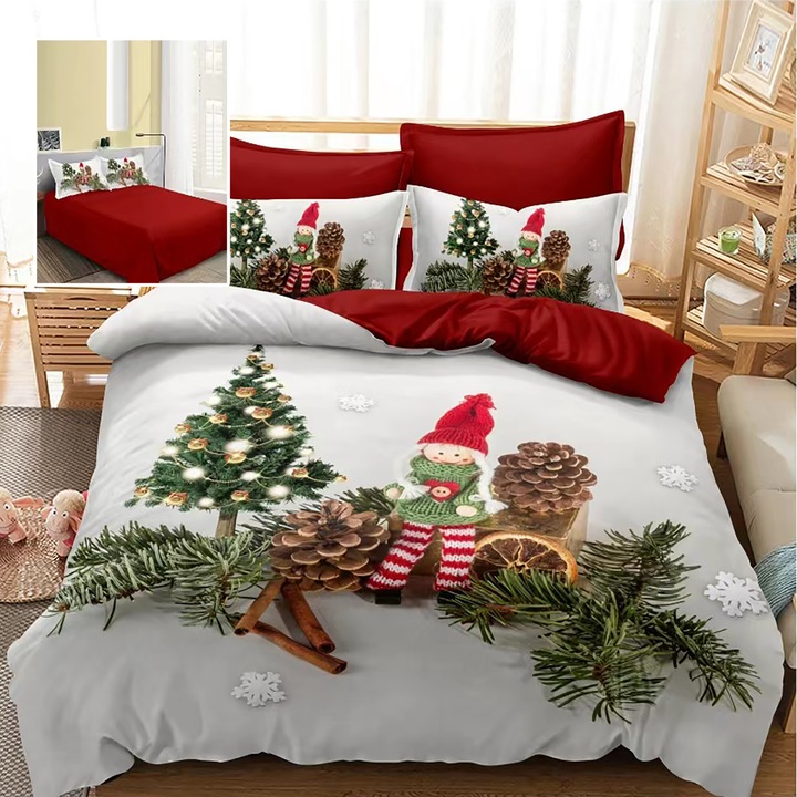 Finet 3D Коледно спално бельо, 6 части, чаршаф 220x230 см, юрган 200x230 см, 2 калъфки за възглавници 70x70 см, 2 калъфки за възглавници 50x70 см, F-XMAS76