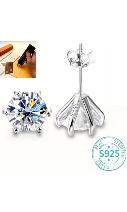 Cercei cu diamant Moissanite 100% Argint Solid 925 & placat cu Aur Alb de 18K | Stil de moda taiat manual, personal unic cu detalii de frunze in partea de jos | Culoare D, Taietura Excelenta cu Claritate VVS1 de 0,5Carate | Punga cadou cu certificare GRA