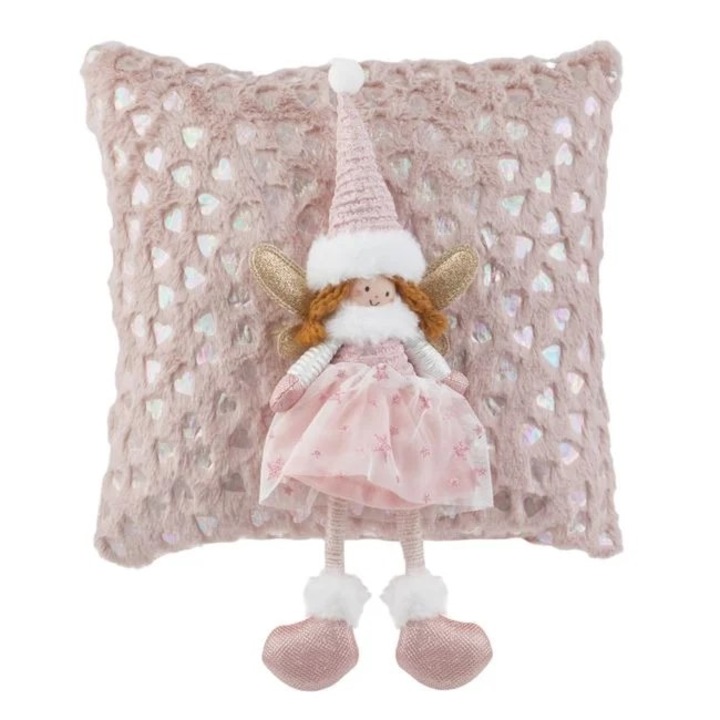 Rózsaszín karácsonyi díszpárna 3D angyallal 35x35cm