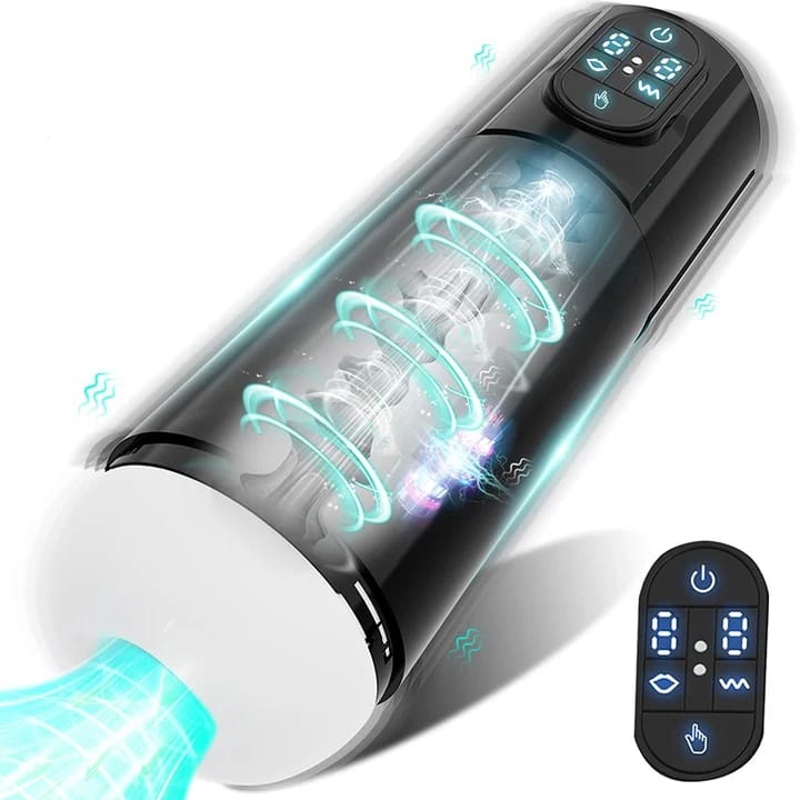 Fox automata férfi maszturbátor, 10 vibrációs és tolóerő mód, 7 sebesség, orális szex szimulátor, vákuum, fűtőhatás, 2 motor, USB töltés, fehér szín