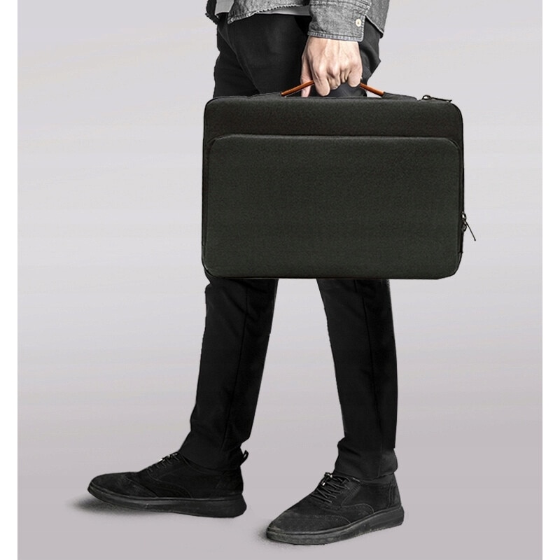Husa de transport, Novaza Tech, Nylon, Compartiment laptop, Rezistent la apa, Rezistent la socuri, Interior captusit, Design slim, 30x41x3.5 cm, pentru Laptop 15/15.6/16 inch, Negru