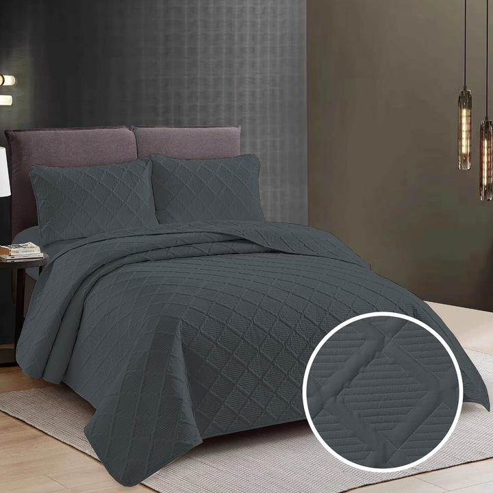 Завивка за легло UNI 230x250 см с 2 калъфки за възглавници 50x70 см, диамантена шарка, Anthracite Cool Grey
