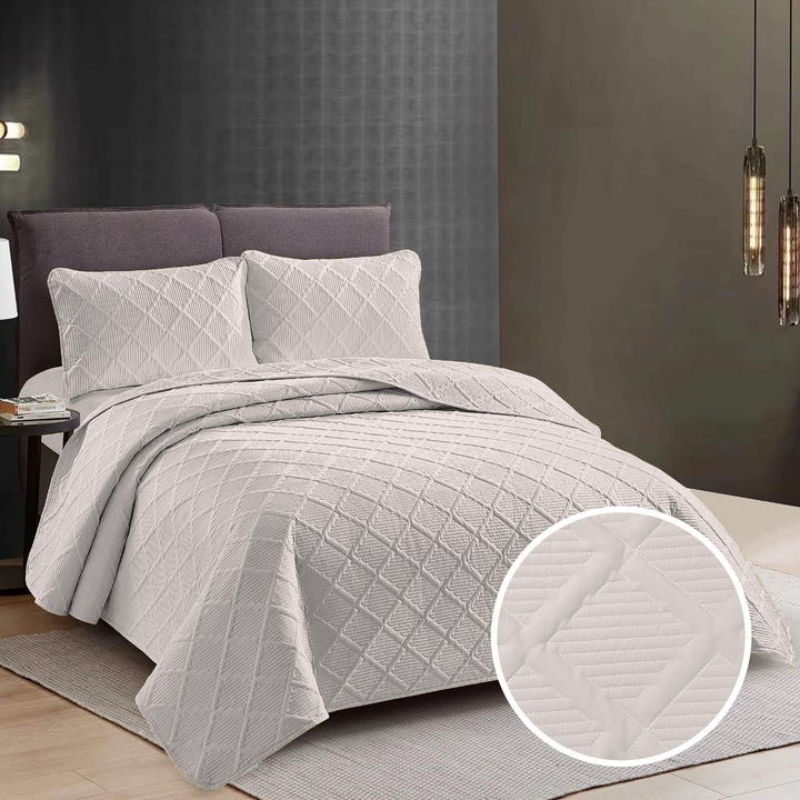 Спално завивка UNI 230x250 см с 2 калъфки за възглавници 50x70 см, ромб, Champain, Бежов