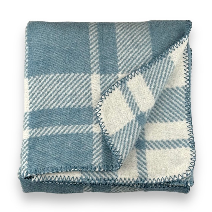 Patura din Bumbac, 140x180 cm, Albastra cu 2 Fete