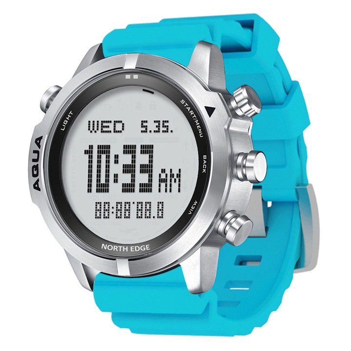 Професионален компютър за гмуркане NORTH EDGE AQUA, WHITE, Синя силиконова каишка