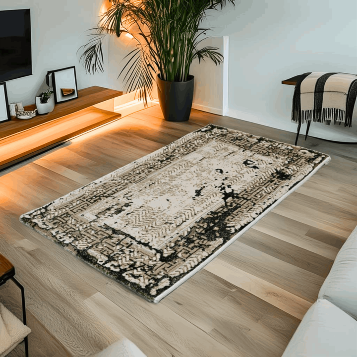 Килим Viridi Harmonia, Всекидневна/Спалня, Зелено, кремаво, златно, Подово отопление, Къса нишка 8 mm, Размери 125x200 cm, 1750 g/m², BravaCasa