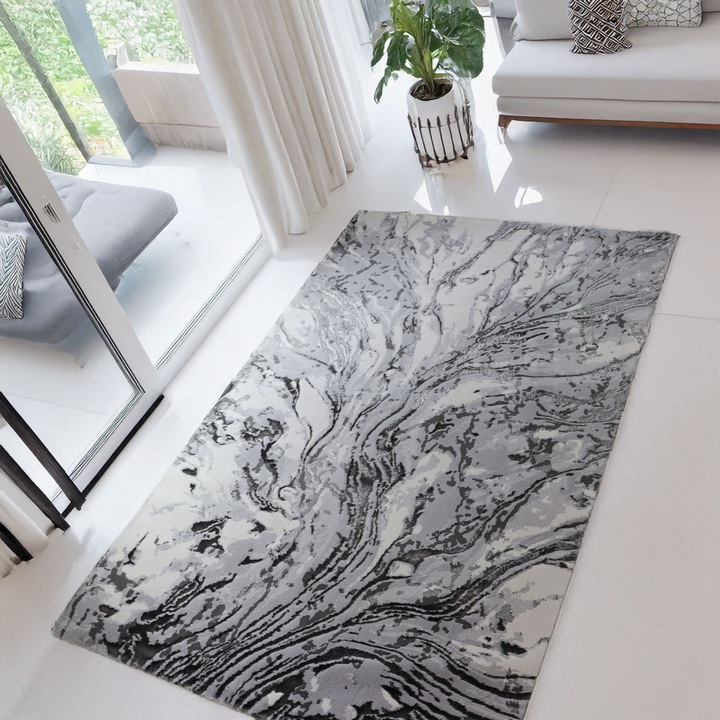 Тъмен килим, хол/спалня, черно и бяло, подово отопление, къса прежда 8 mm, размери 125x200 cm, 1750 g/m², BravaCasa