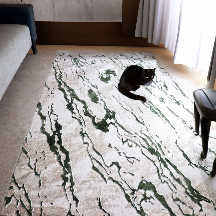 Килим Lush Cream, Всекидневна/Спалня, Черно, Бяло и Сиво, Подово отопление, Къса нишка 11 mm, Размери 125x200 cm, 2200 g/m², BravaCasa