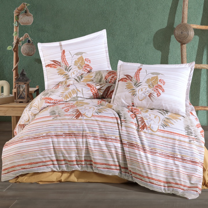 Двойно спално бельо 100% памук ранфорс 4 екстра големи части, чаршаф 240х260 см, юрган 200х220 см, 2 калъфки 50х70 см, Clasy, OLIVA YELLOW