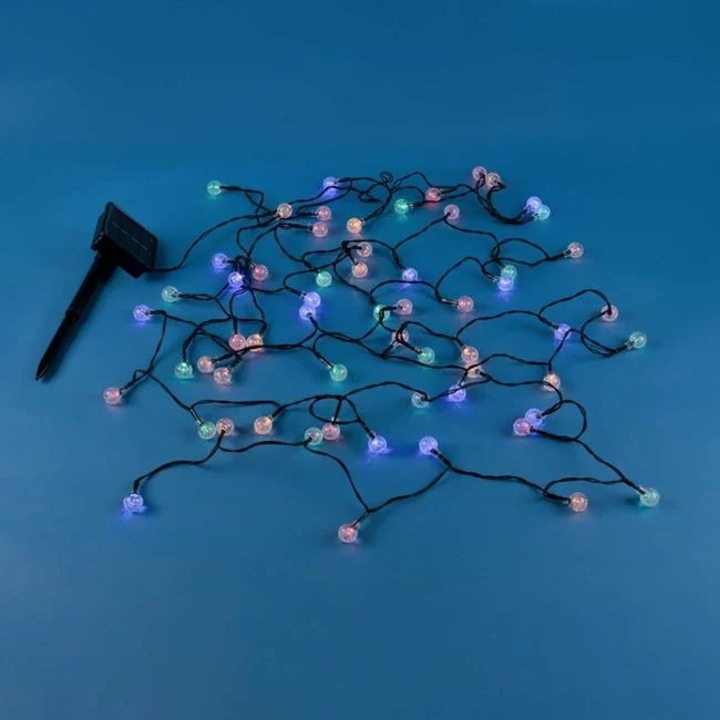 Instalatie de Lumini Solara cu 60 de Globuri LED, Multicolore, Programe si Senzor Lumina, 6.5 m