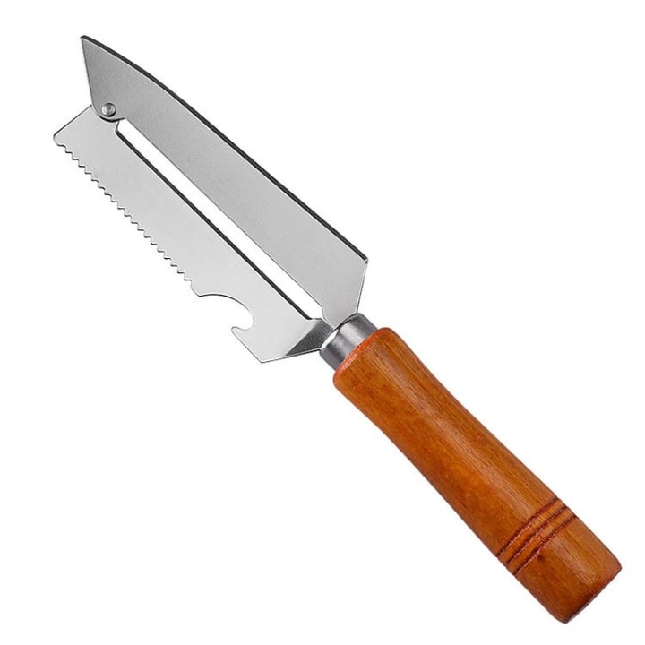 Cutit inox, multifunctional, tocat varza, maner lemn, 26cm