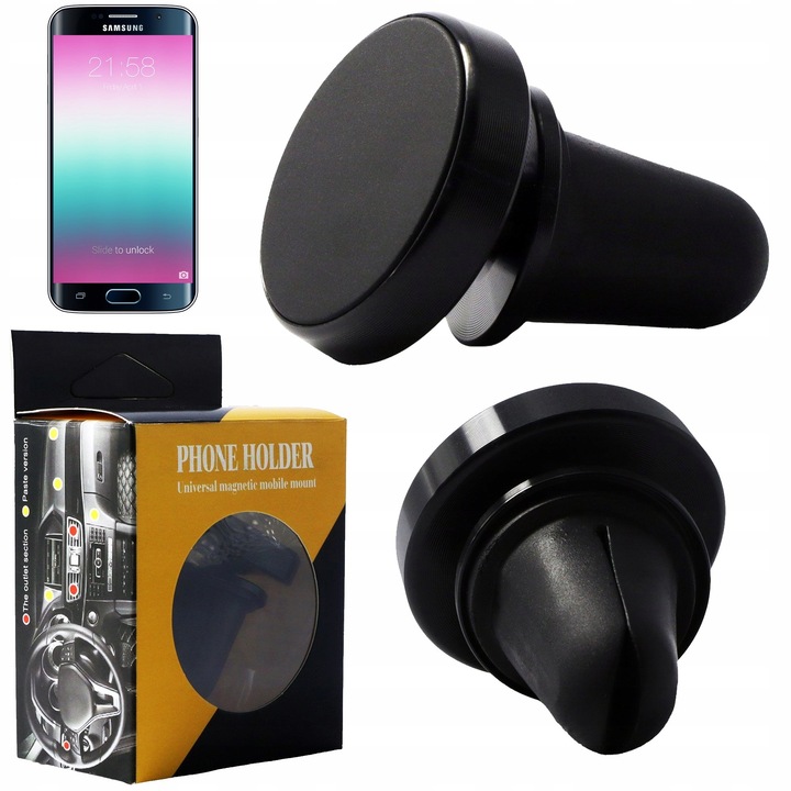 Suport auto Ecobox, magnet, montaj pe grila de ventilatie, design minimalist, negru