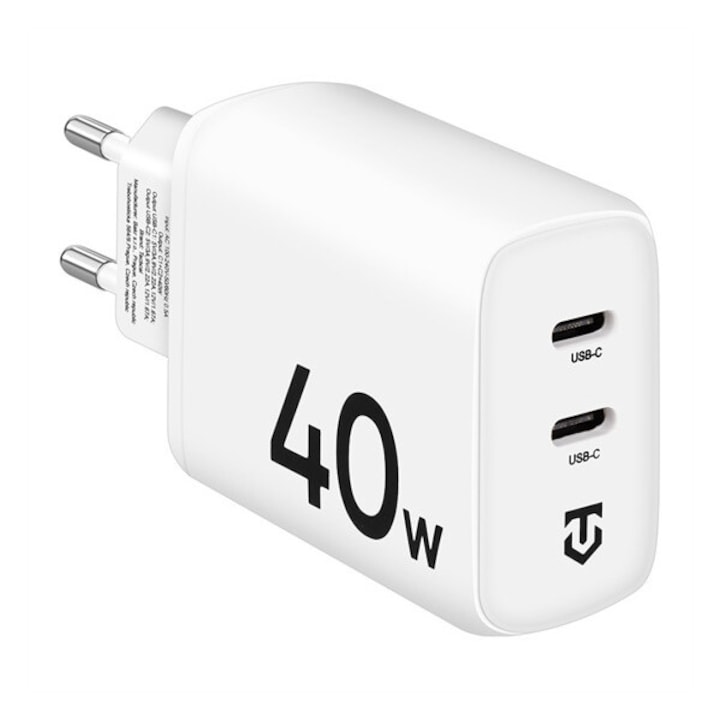 Tactical Base Plug Dual gyorstöltő adapter 2xType-C, 40W, fehér