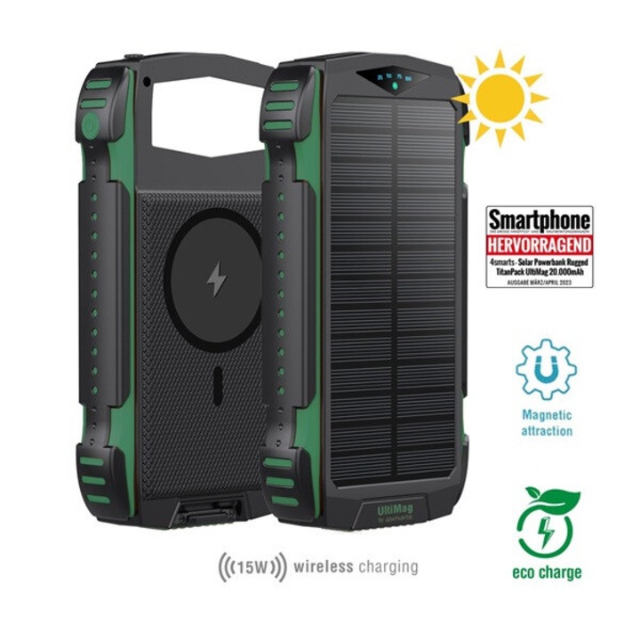 4smarts Rugged TitanPack UltiMag Solar külső akkumulátor, 20000mAh, zöld