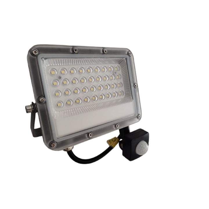 Proiector LED cu senzor de miscare 30W 110-240V Lumina rece 6500K, Gri