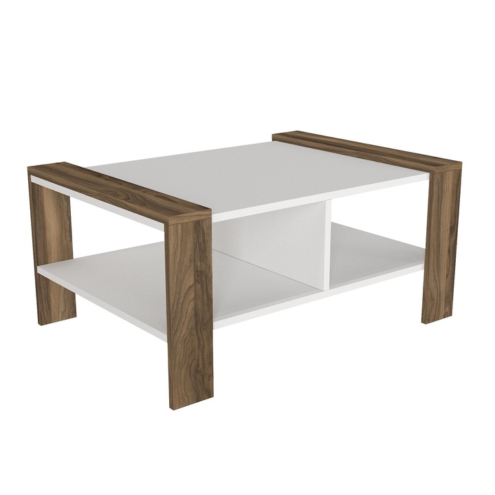 Маса за кафе, дървена рамка, UnicUtil, 90 x 60 x 42 см, бяло-кафяв