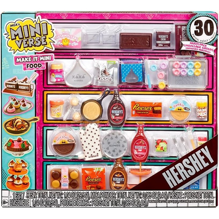 Set De Joaca MGA Miniverse Make It Mini Brunch Hershey – Multipack Miniaturi Colectibile, Rasina DIY, 30 Piese, Joc Alimentar pentru Copii de la 8 Ani