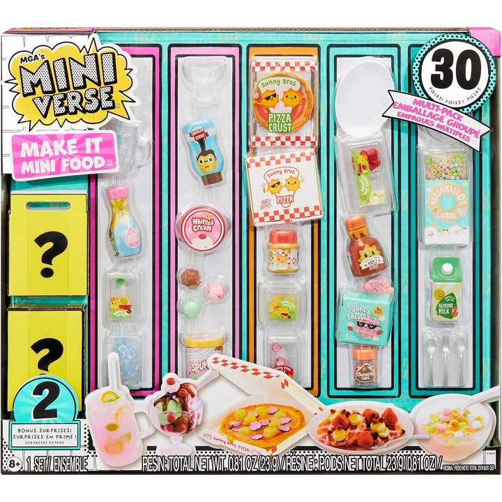 MGA miniverzum játékkészlete – DIY Mini Food Multipack UV-fénnyel, replika összetevőkkel és gyantajátékokkal, nem ehető, 8 év felett