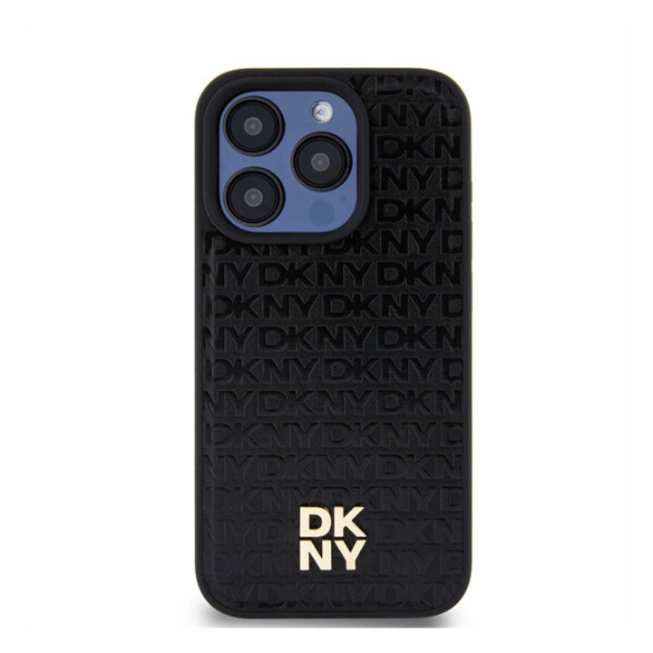DKNY PU Leather Repeat Pattern Stack Logo iPhone 14 Pro kompatibilis Magsafe hátlap tok, fekete
