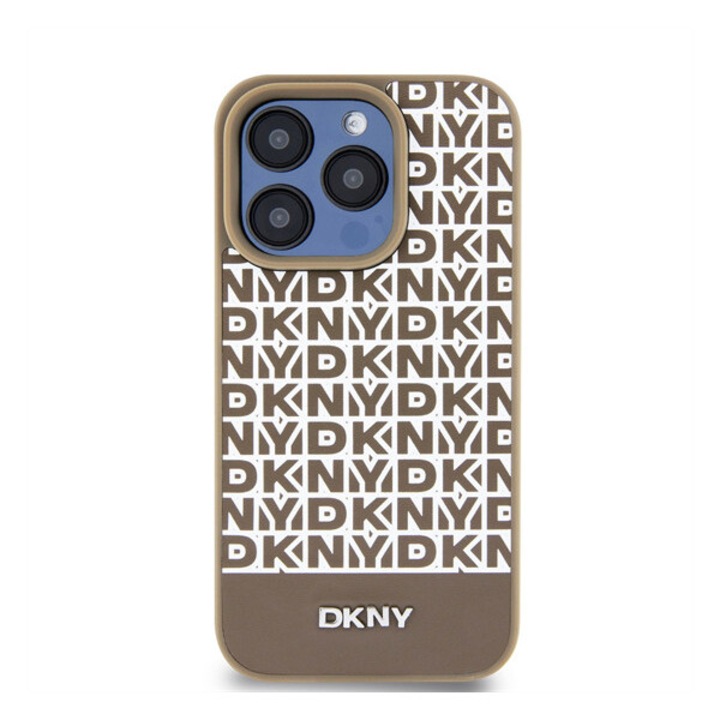 DKNY калъф за гръб с повтарящ се мотив, изработен от PU кожа, кафяв, съвместим с iPhone 14 Pro Max