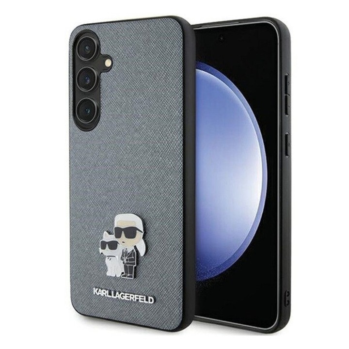 Karl Lagerfeld Saffiano Karl & Choupette Metal Pin Samsung Galaxy S24+ kompatibilis tok, szürke