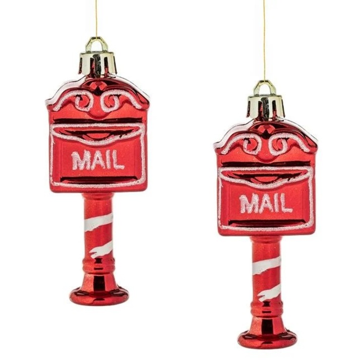 Nyland® karácsonyfadíszek piros postaláda fehér csillogással 8cm - 2db