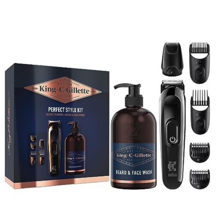 King C. Gillette Perfect Beard Kit férfiaknak trimmerrel és géllel szakállra és arcra