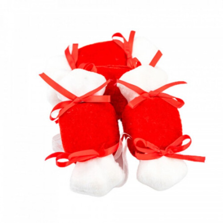 Set 4 decoratiuni brad de Craciun alb-rosu bomboane catifea