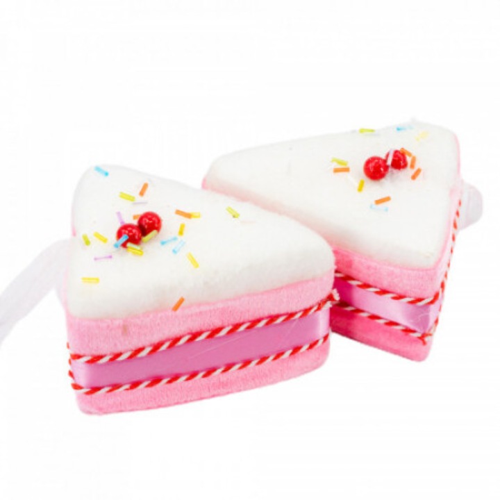 Globuri Brad de Craciun felie de tort catifea roz