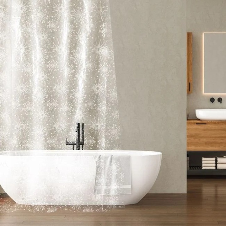 Átlátszó karácsonyi zuhanyfüggöny fehér hópelyhekkel 180x180cm Nyland®