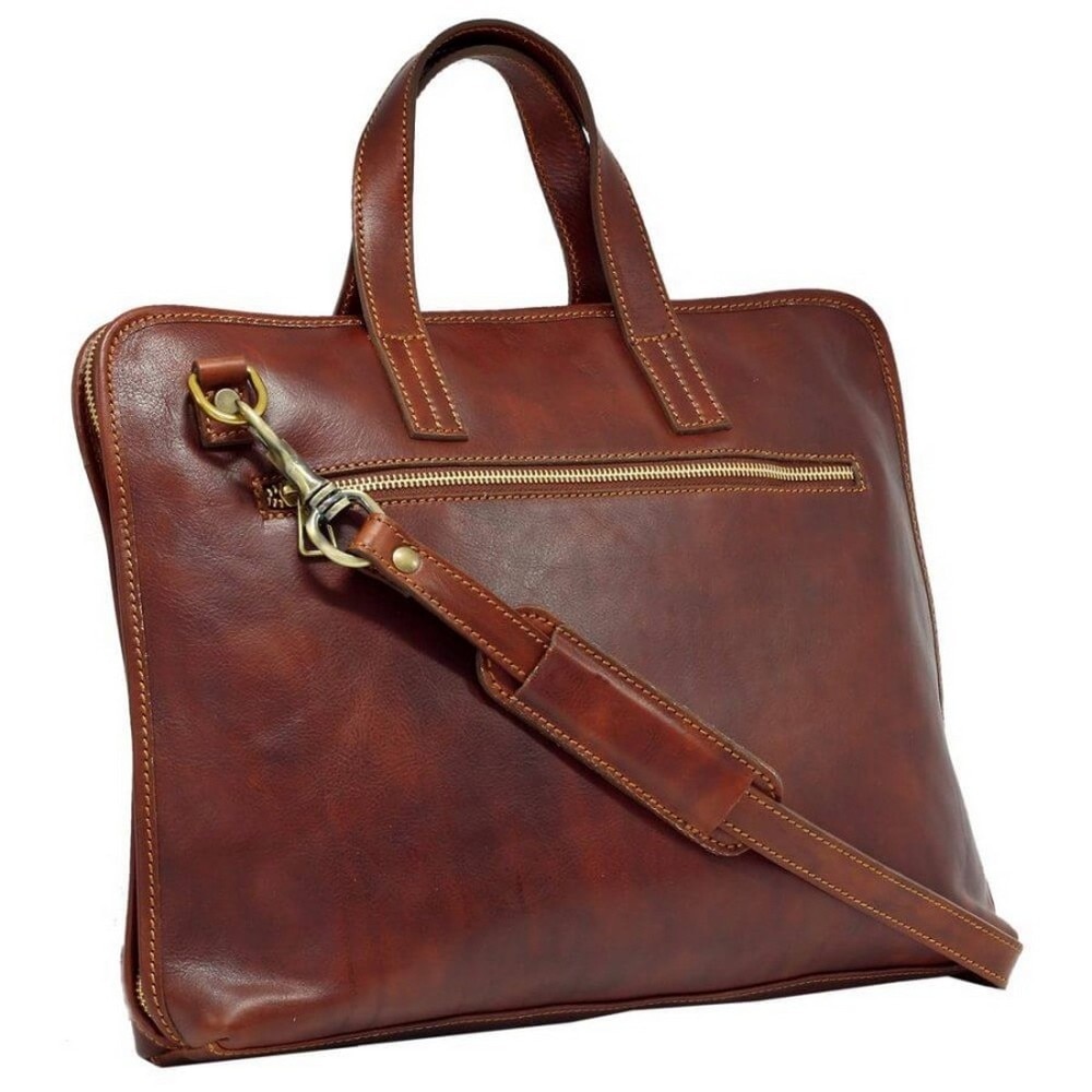 Geanta portlaptop din piele naturala vachetta, coniac, SL4453A