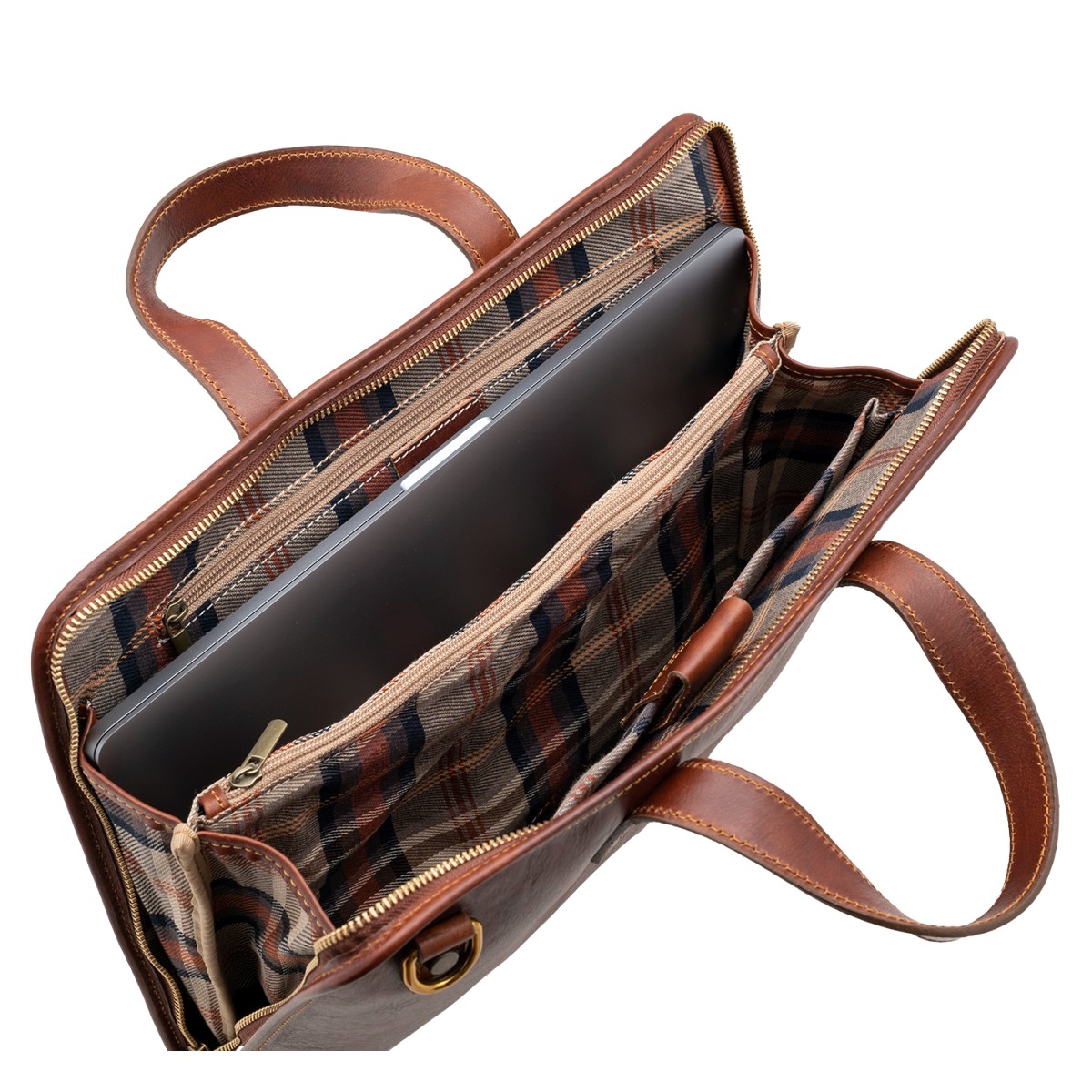 Geanta portlaptop din piele naturala vachetta, coniac, SL4453A
