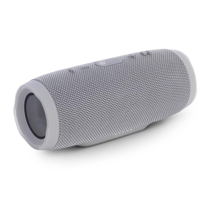 Hordozható vezeték nélküli Bluetooth hangszóró Macvi Charge 3, 2x10W, USB, SD kártya, PowerBank funkció, vízálló, 6000 mAh, szürke