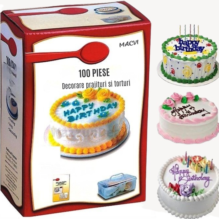 Macvi® Комплект за декориране на торти и сладкиши от 100 части, професионални аксесоари