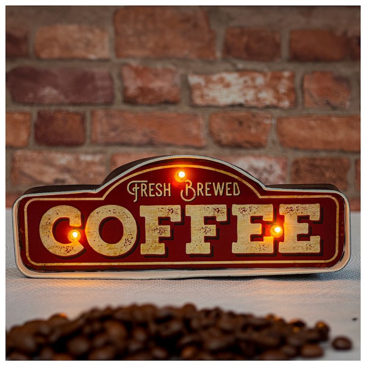 Decoratiune luminoasa Vintage, LED neon, Coffe, 39*5*14cm, Alimentare USB si Baterie, buton switch