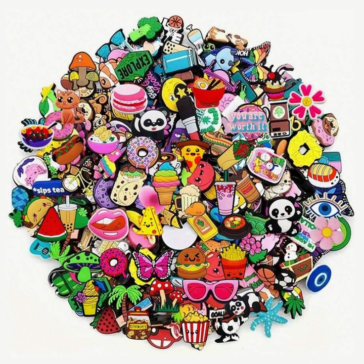 Set 20 accesorii saboti, Crocs, tip Jibbitz, Model Diverse pentru Copii, Multicolor