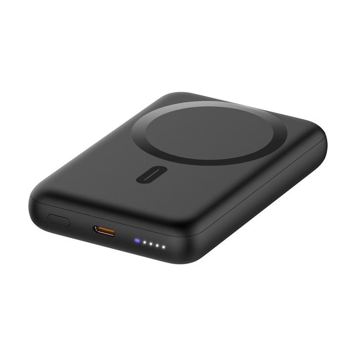 Безжична външна батерия Magsafe, 10000 mAh, кабел за бързо зареждане 20 W и 15 W безжична, Power Bank, съвместим с iPhone 12-15 Pro, преносим, кабел тип C, алуминий, черен