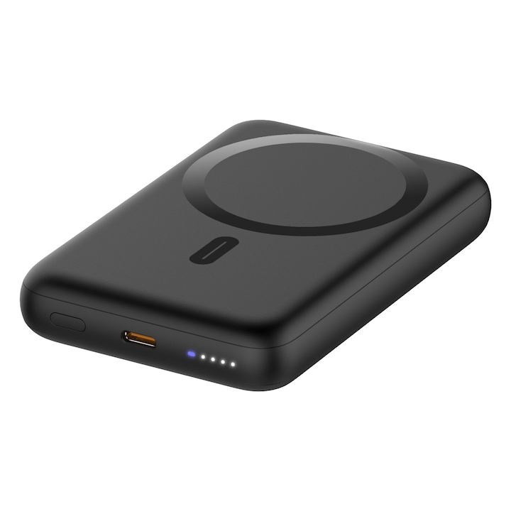 Безжична външна батерия Magsafe, 10000 mAh, кабел за бързо зареждане 20 W и 15 W безжична, Power Bank, съвместим с iPhone 12-16 Pro, преносим, кабел тип C, алуминий, черен