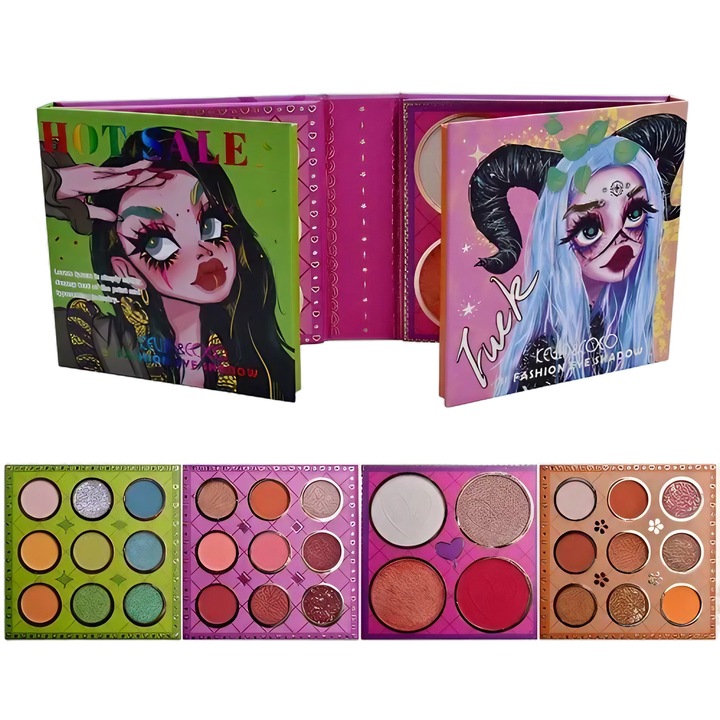 Paleta Farduri, Flo 31 Culori, Farduri Mate si Sidefate, Blush si Iluminator Inclus, Patrata, Multicolor