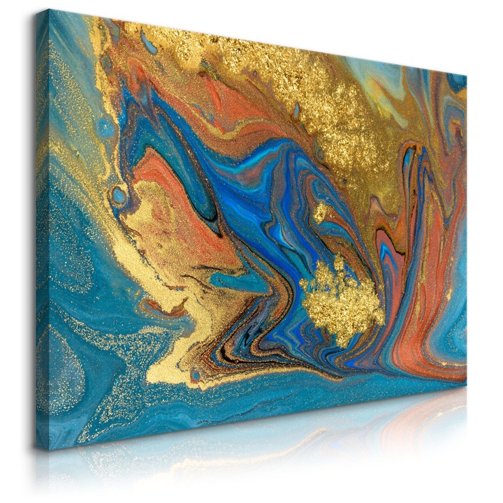 Tablou Muralo Panza Abstracta Marmura Aur Azur Glamour 30 cm x 20 cm Decorare camera de zi 3D pe panza