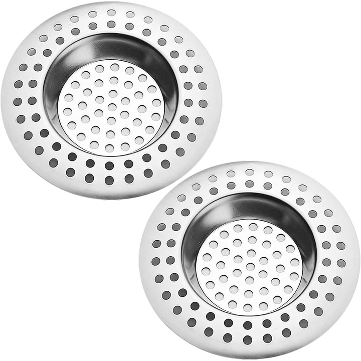 Dop pentru sita chiuveta de bucatarie din otel inoxidabil, sita standard de protectie pentru scurgere par/capturatoare de alimente pentru baie, bucatarie, dus (diametru exterior 7,5 cm, diametru interior 3,6 cm, pachet de 2)