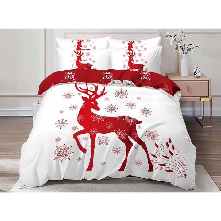 Ágynemű szett, 6 részes, finom sűrű szövés, pamut, lányoknak, fukszia, Christmas26