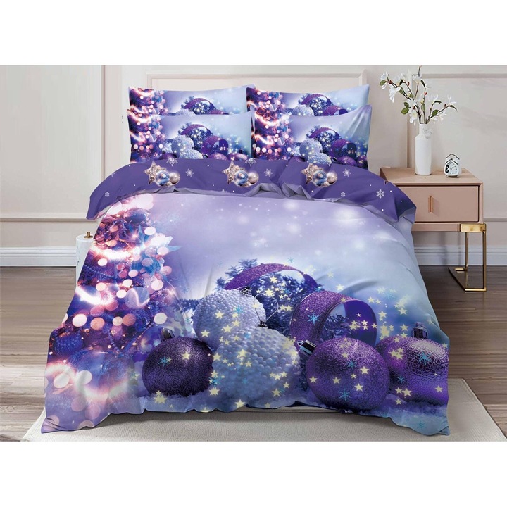 Set Lenjerie de pat 6 piese Finet Gros, bumbac, 2 fete, pucioasa, Craciun38